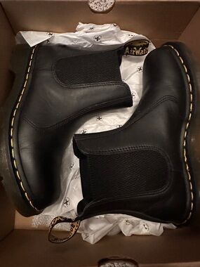 Dr. Martens Black Leather Chelsea Boots with Yellow Stitching -